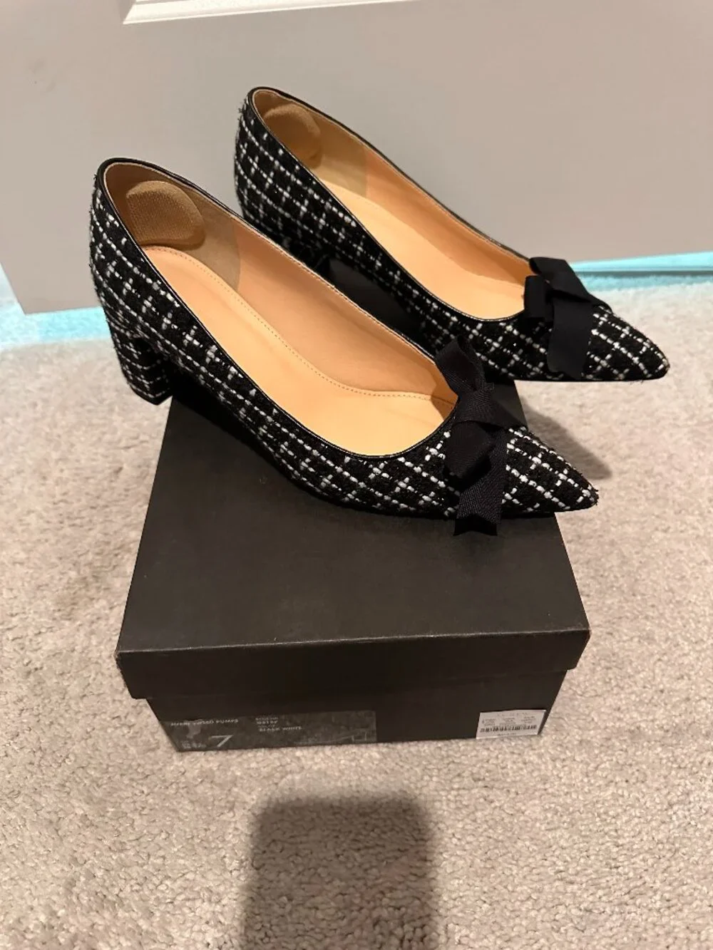 JCrew - pointed, tweed pump with black bow